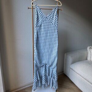 ASOS Design Light Blue Polka Dot Ruffle Slip Midi Dress